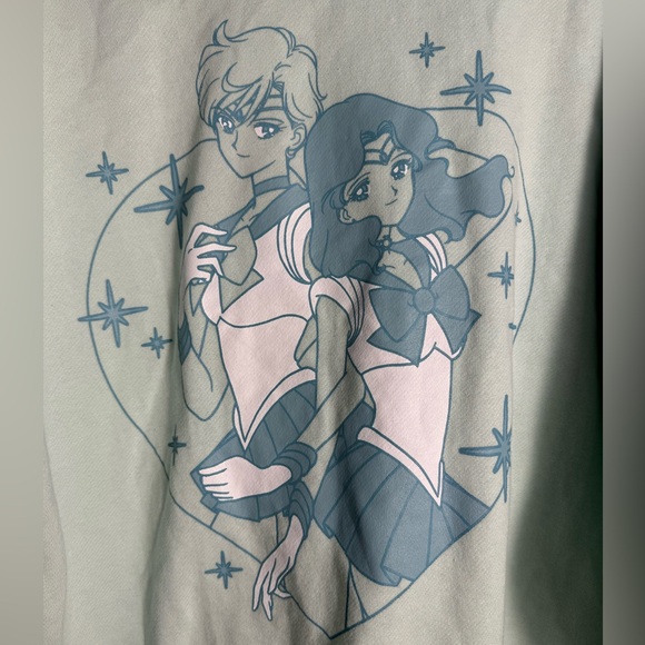 HOT TOPIC Sailor Moon Uranus & Neptune 1/4 Zip Hoodie XL NWT Light Blue Manga - Picture 9 of 11